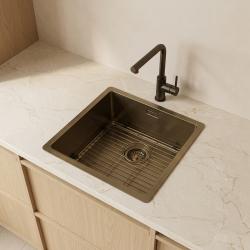 Pure.Sink Luxion PVD Évier antique en bronze 36 x 40 cm, encastrable, à encastrer à fleur ou en saillie, avec grille de fond PLX3640-64